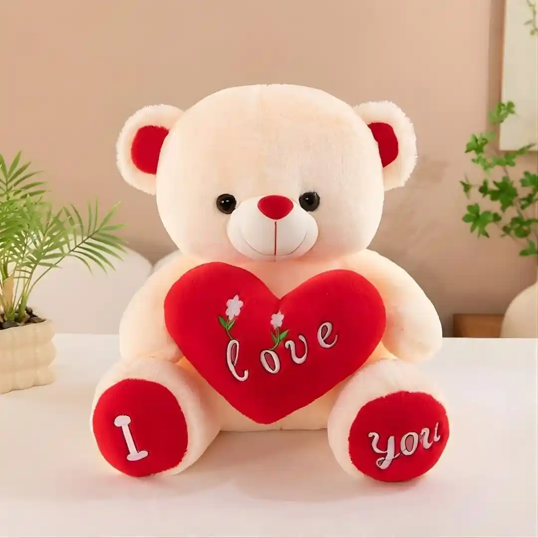 Red heart-shaped teddy bear plush toy